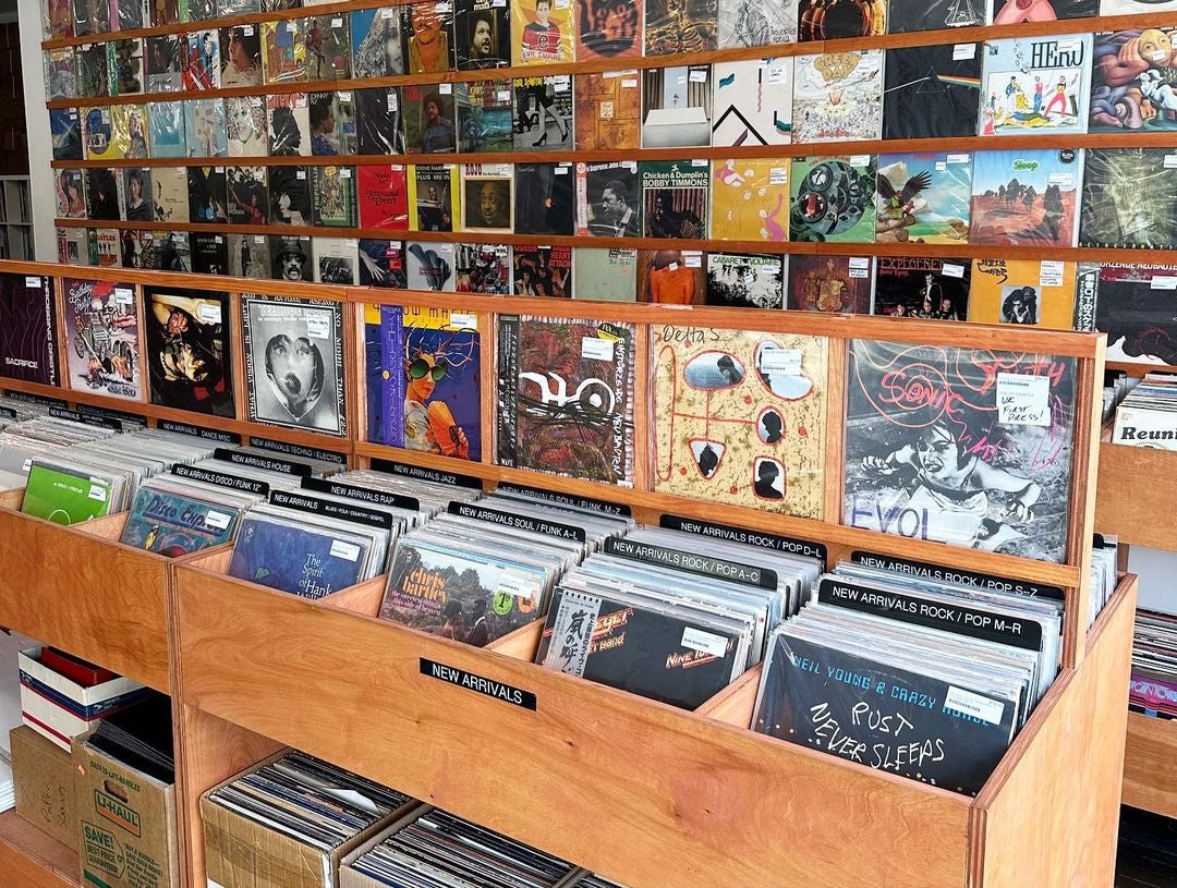 vinyls displayed at Signal Records shop in Chicago