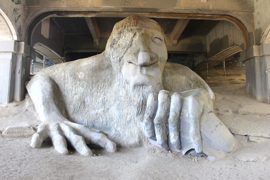 a giant sculpture of the Troll in Fremont