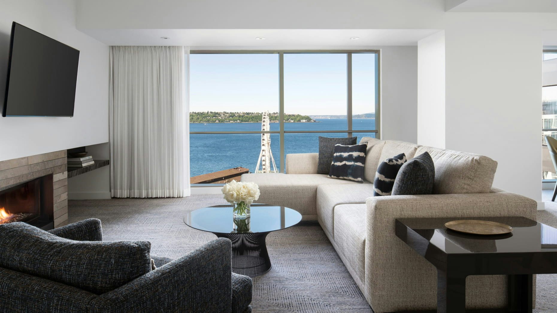 suite at the Four Seasons Hotel Seattle with water view