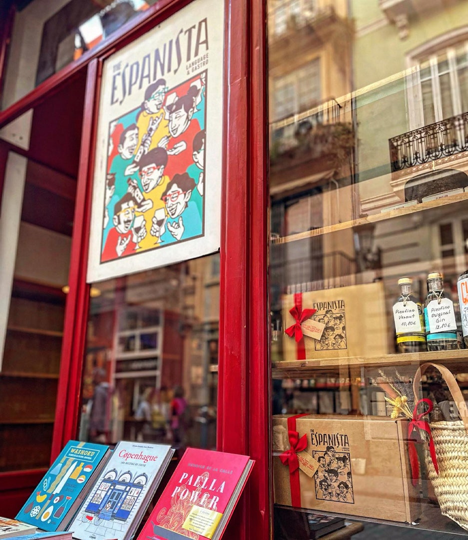 store window and books displayed at The Espanista