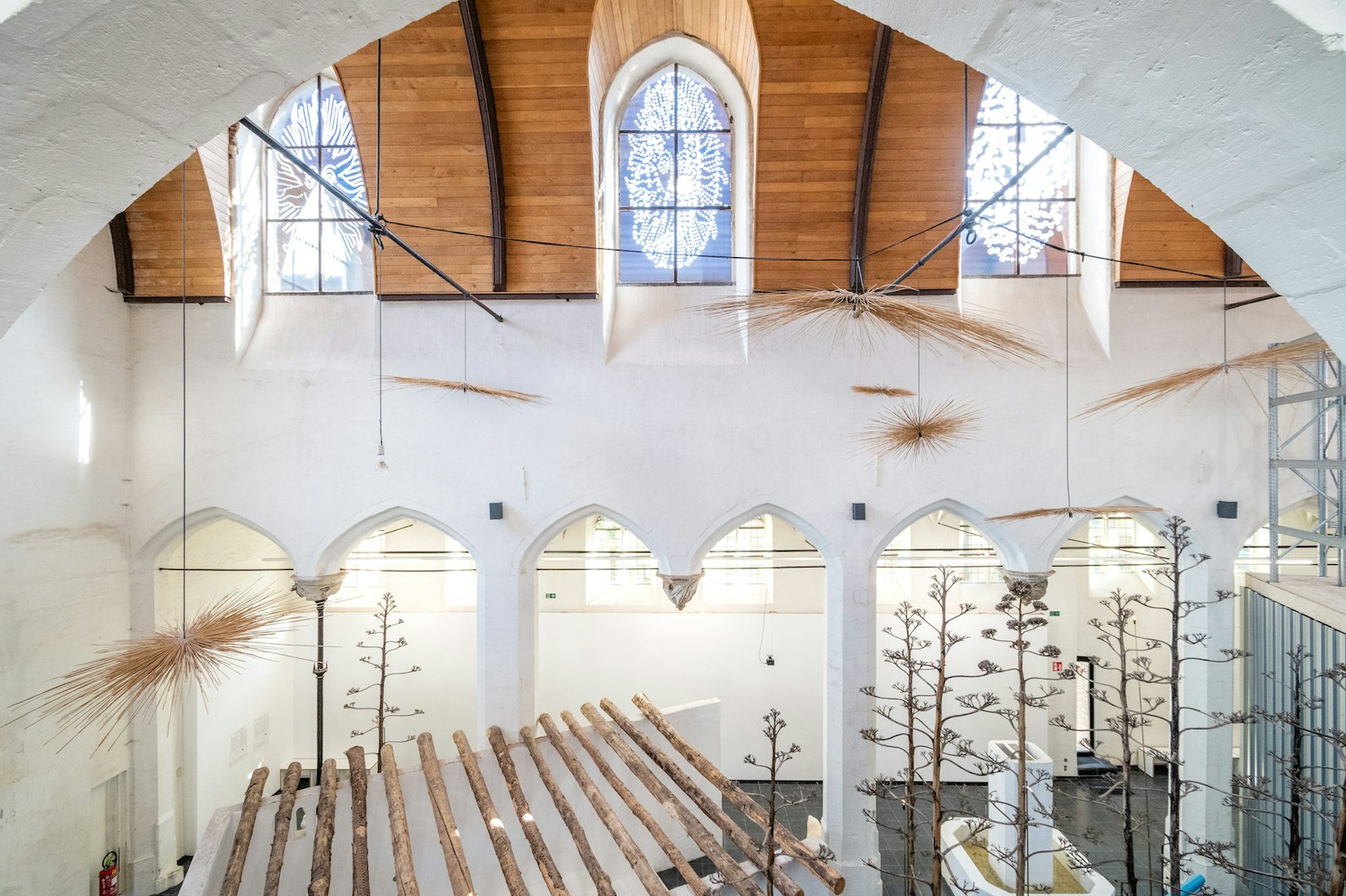 art hanging in Kunsthal chapel in Ghent