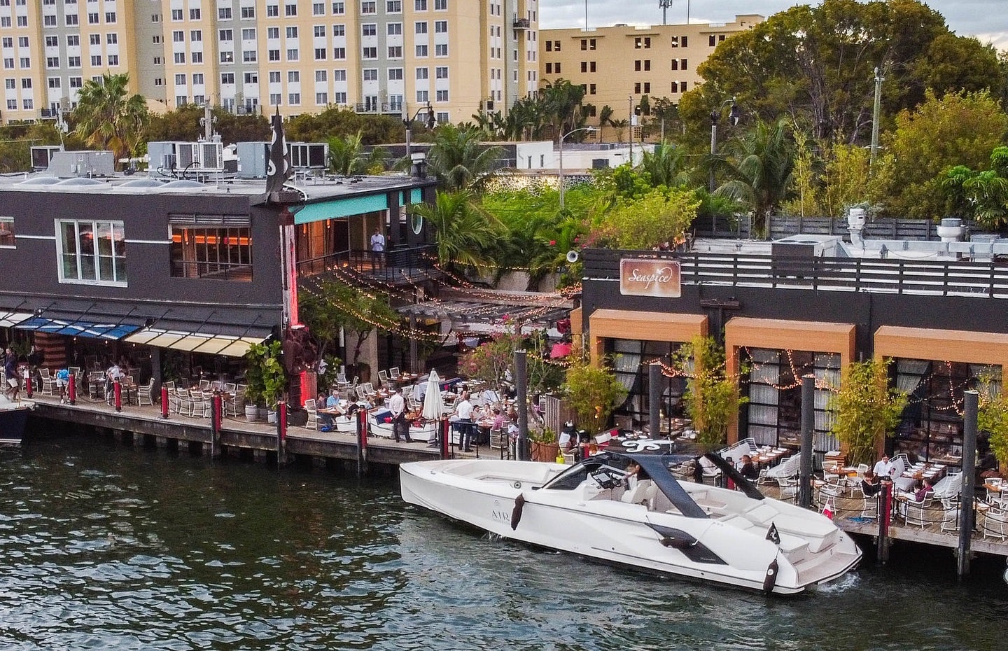Aerial view over Seaspice waterfront restaurant