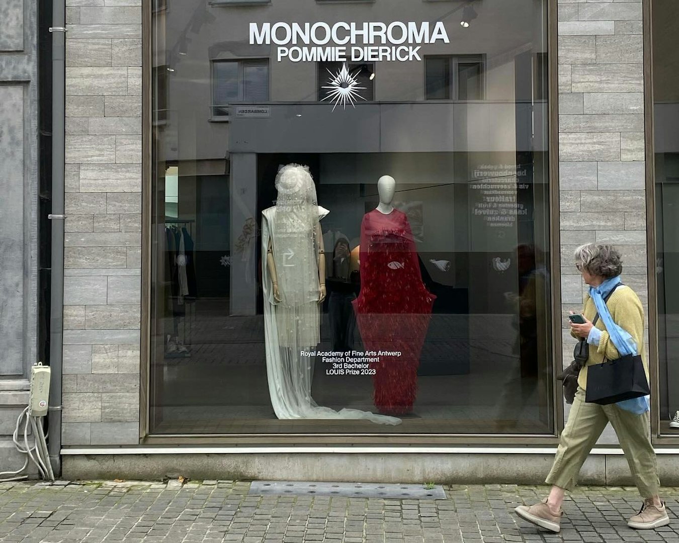 window display with new designs at Louis fashion boutique