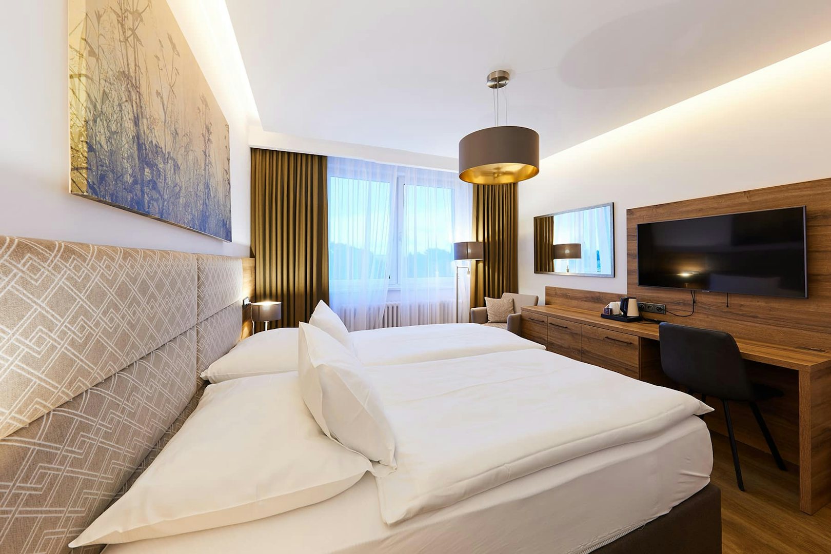 modern styled bedroom at Hotel Flora Antwerp