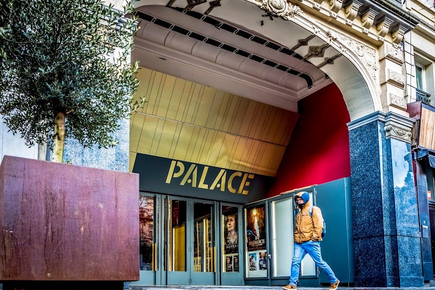 imposant entrance of Palace cinema in Brussels