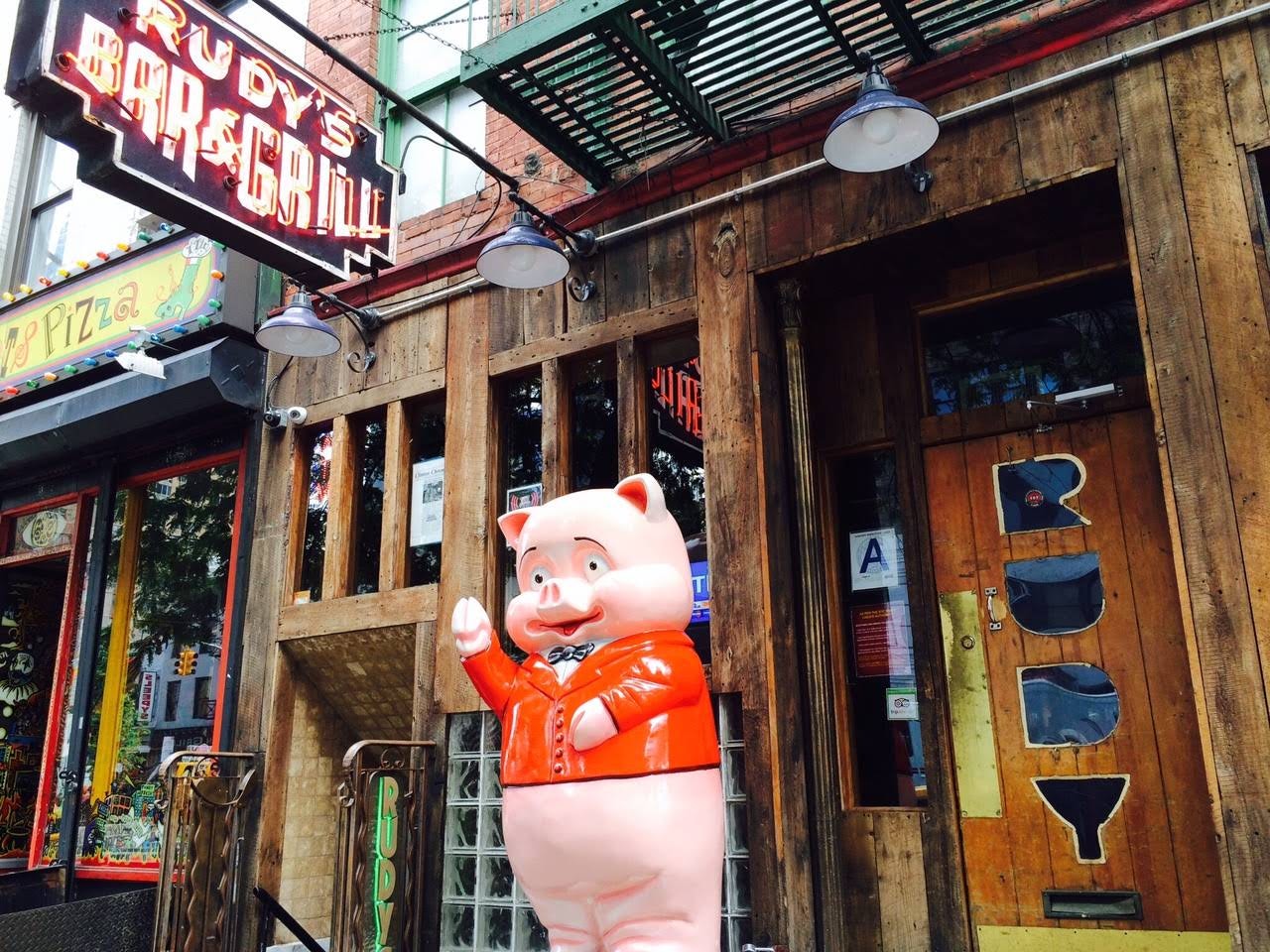 quirky entrance of the Rudy's Bar & Grill