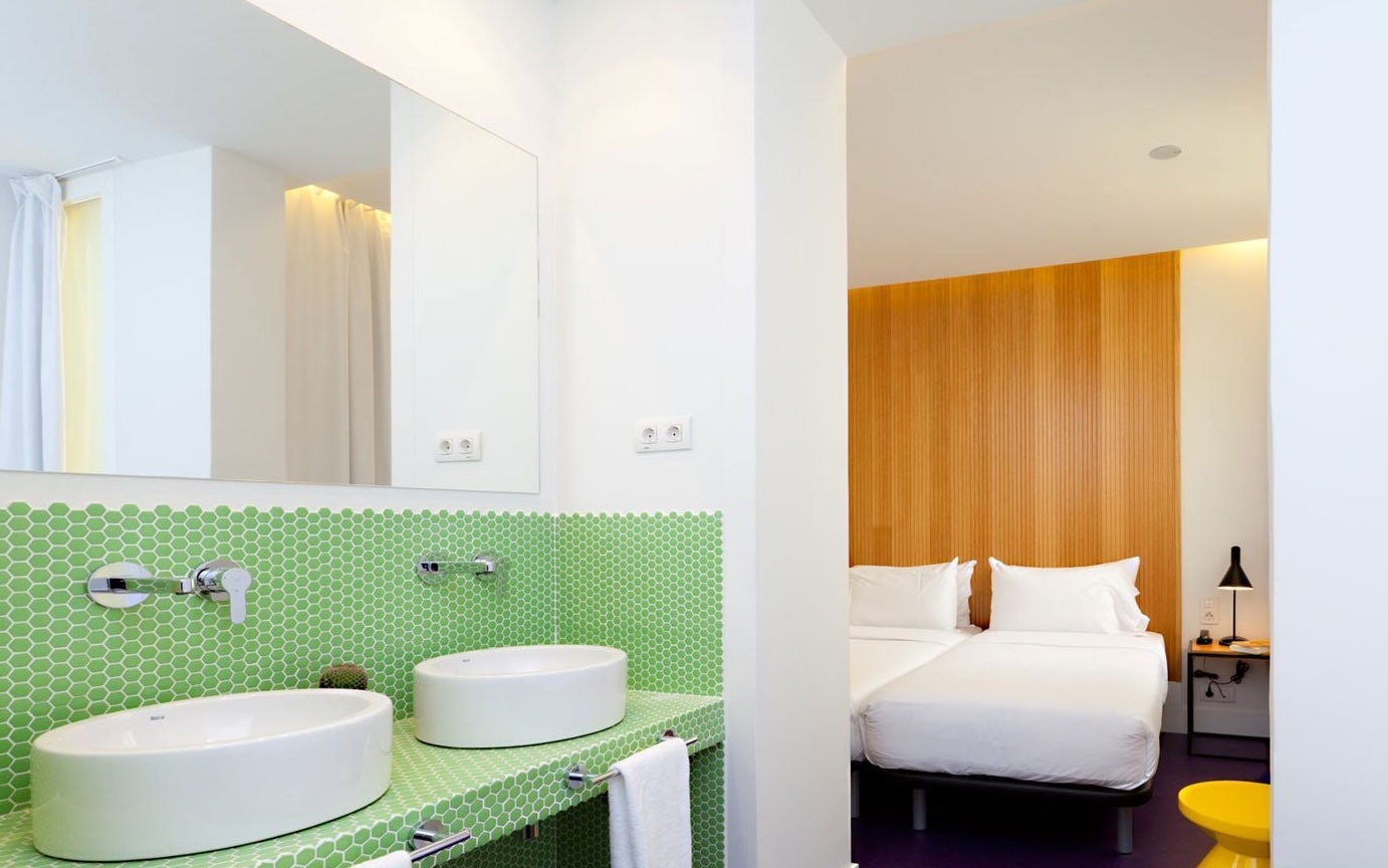 a modernly designed room at the Sleep'N Atocha hotel in Madrid