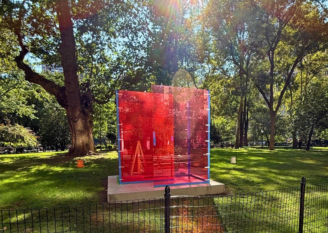 a red-coloured art installation at the Madison Square Park