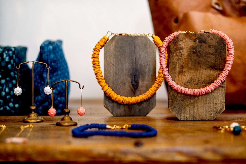 orange and pink necklaces by Malababa